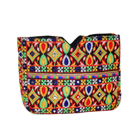 Jaipuri Handmade Embroidered Cotton Handbag – Multicolor Ethnic Tote Bag for Women